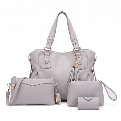 Women's 4 Piece Handbag and Purse Set, the whole set in Light Grey