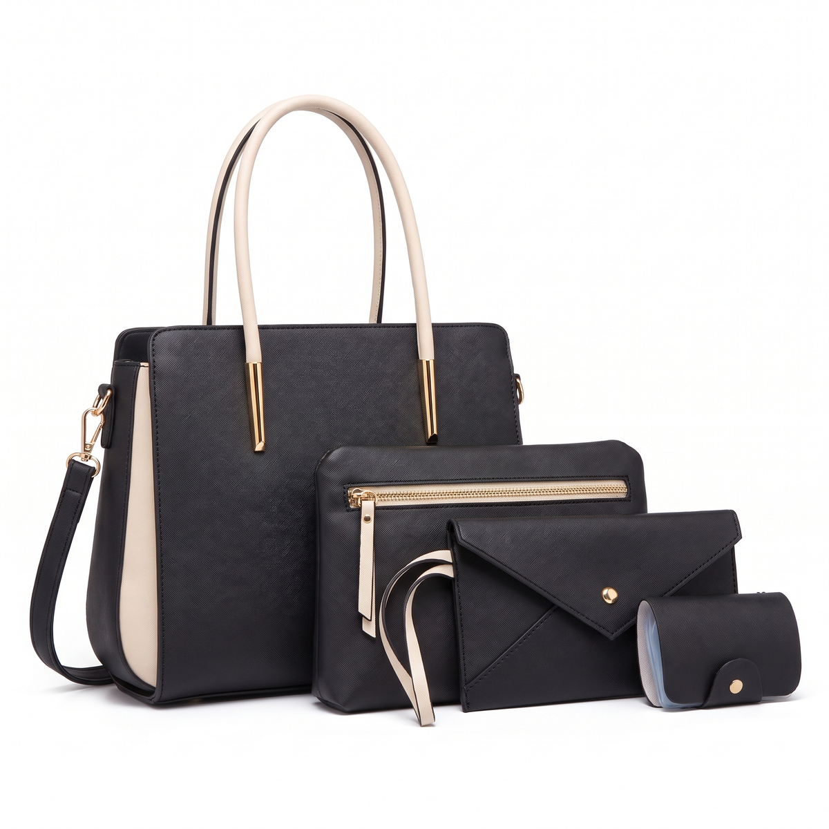 Women's 4 Piece Handbag and Purse Set, the whole set in Black