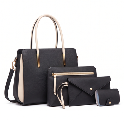 Women's 4 Piece Handbag and Purse Set, the whole set in Black