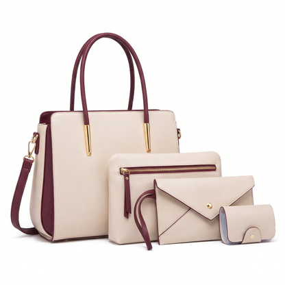Women's 4 Piece Handbag and Purse Set, the whole set in Cream