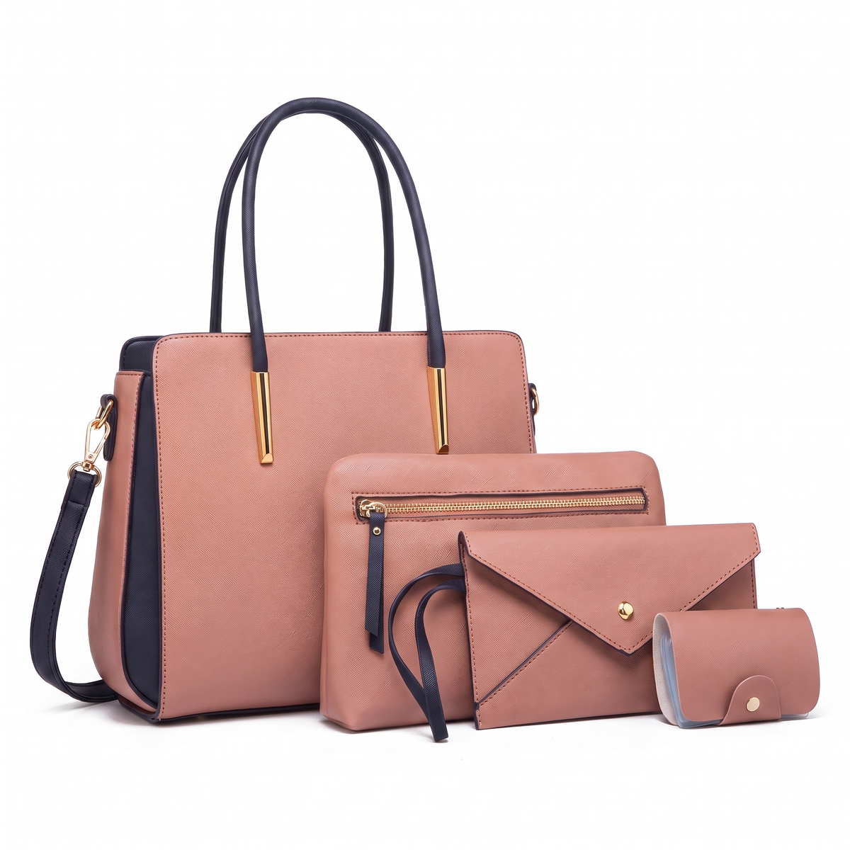 Women's 4 Piece Handbag and Purse Set, the whole set in Dusty Pink