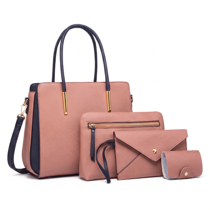 Women's 4 Piece Handbag and Purse Set, the whole set in Dusty Pink