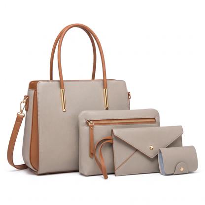 Women's 4 Piece Handbag and Purse Set, the whole set in Grey