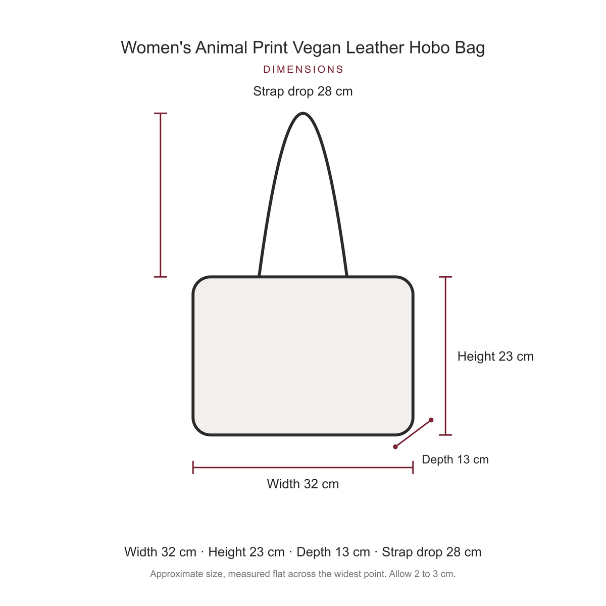 Women's Animal Print Vegan Leather Hobo Bag, dimensions