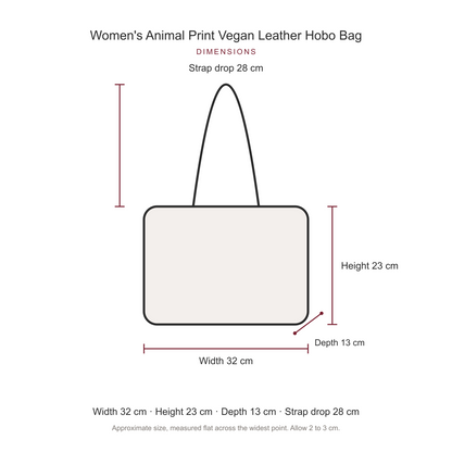 Women's Animal Print Vegan Leather Hobo Bag, dimensions