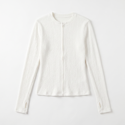 Sunoire women s autumn lightweight high elasticity texture knitted cardigan round neck long sleeved casual anti pilling sweater garment flatlay 01