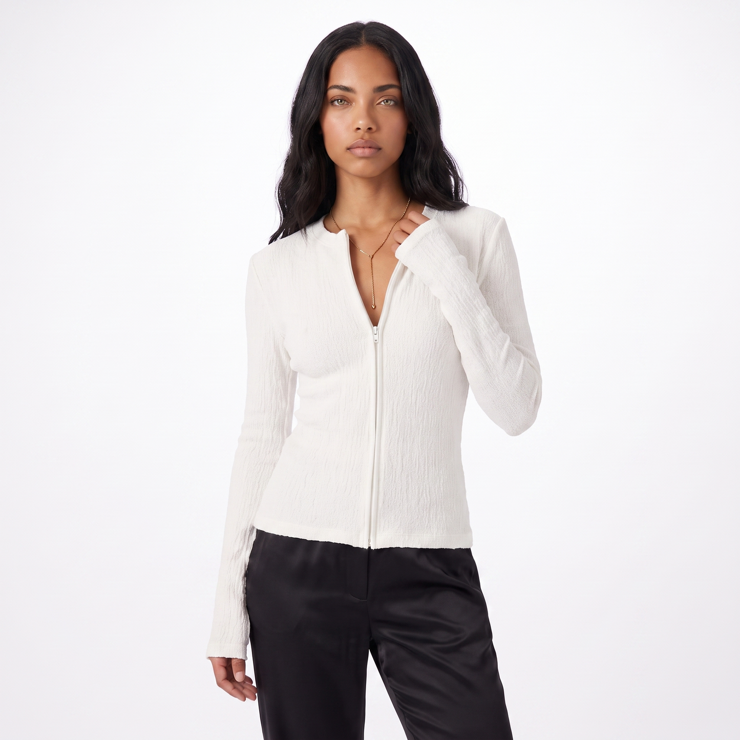 Sunoire women s autumn lightweight high elasticity texture knitted cardigan round neck long sleeved casual anti pilling sweater top front crop 01