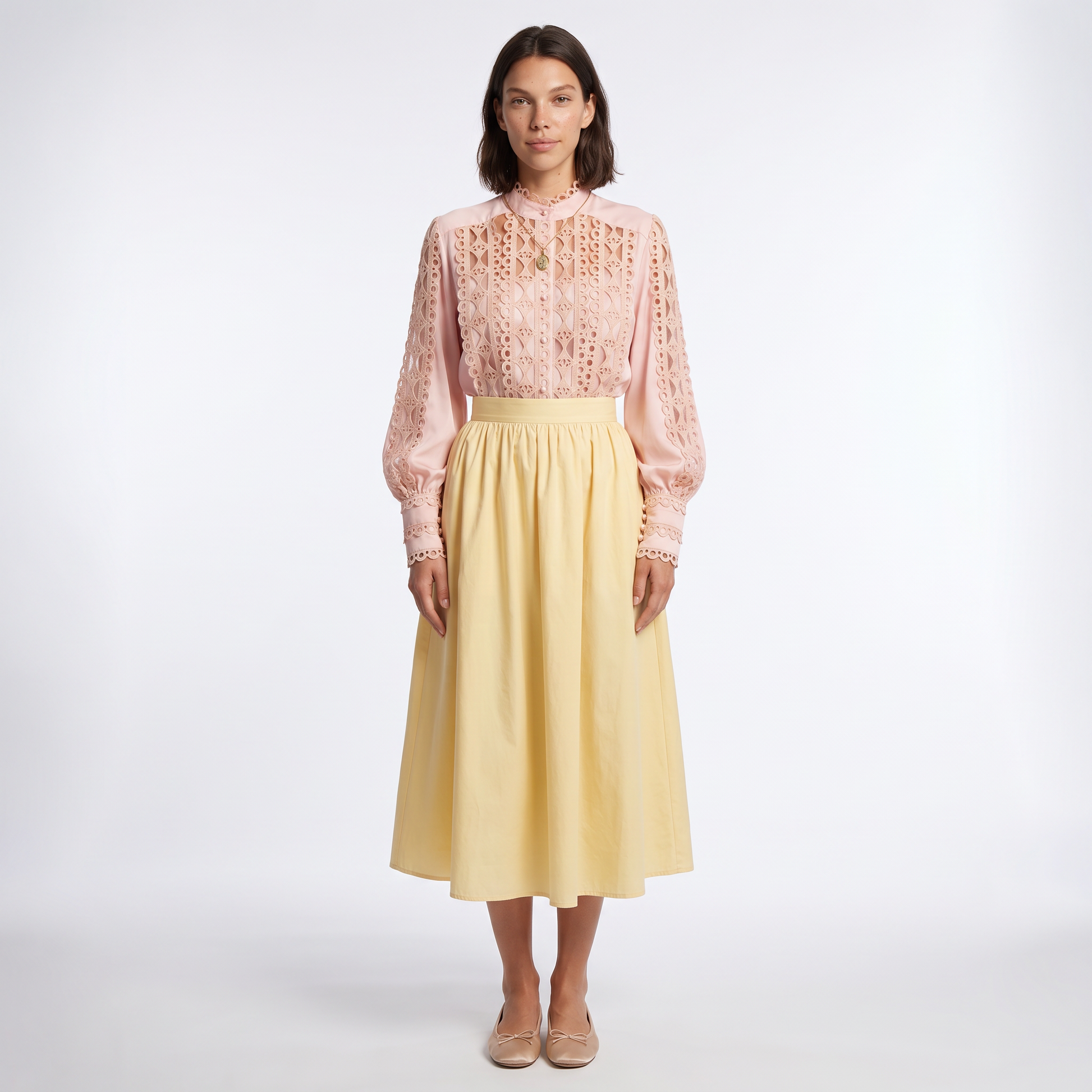 Sunoire women s autumn temperament long sleeved shirt loose and versatile lace shirt front hero 01