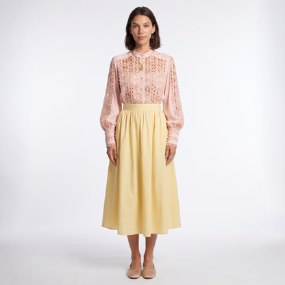 Sunoire women s autumn temperament long sleeved shirt loose and versatile lace shirt front hero 01