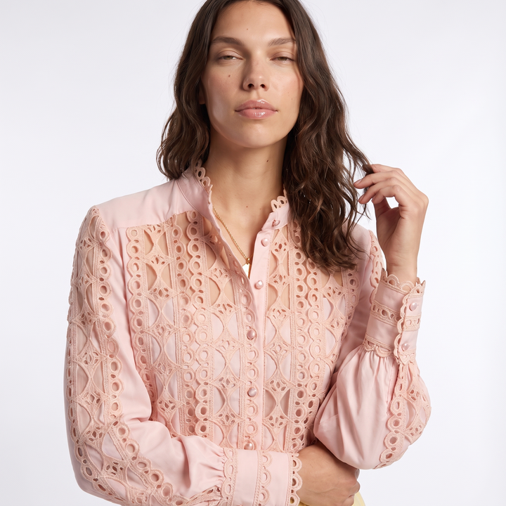 Sunoire women s autumn temperament long sleeved shirt loose and versatile lace shirt top front crop 01
