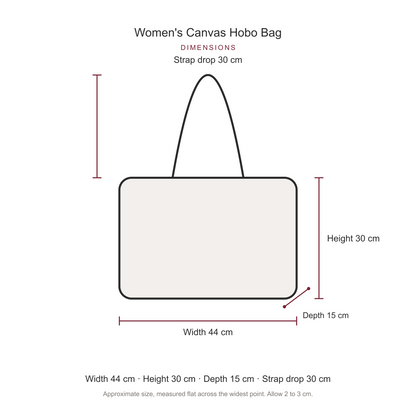 Women's Canvas Hobo Bag, dimensions