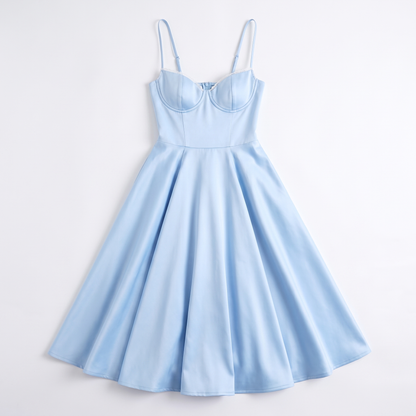 Sunoire women s casual spaghetti strap a line polyester print flowy midi dresses party evening gown backless elegant wedding guest dress garment flatlay 01