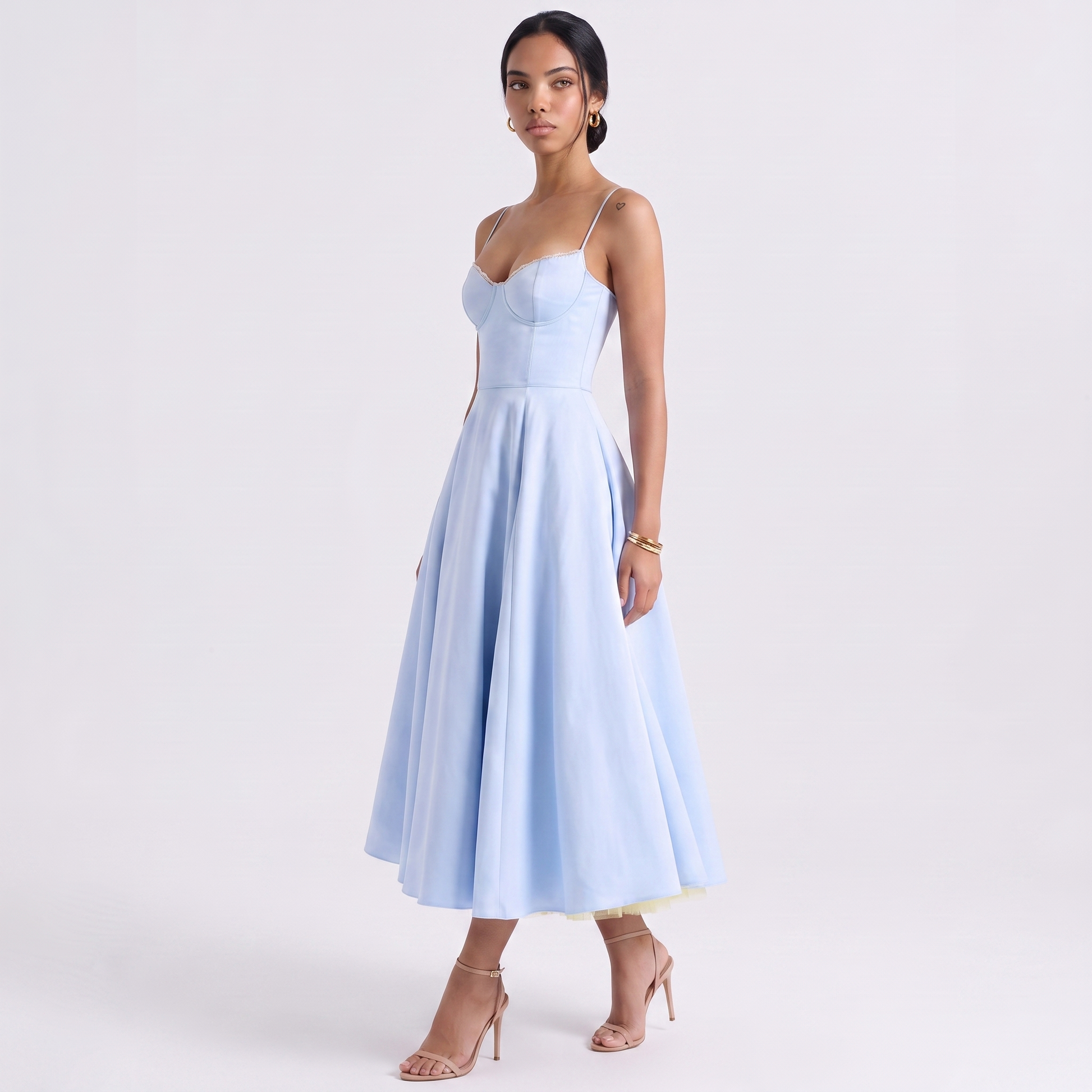 Sunoire women s casual spaghetti strap a line polyester print flowy midi dresses party evening gown backless elegant wedding guest dress three quarter 01