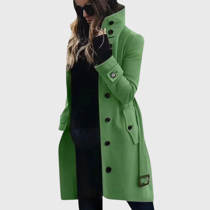 Women’s Coat | Button Front High Stand Collar in Green