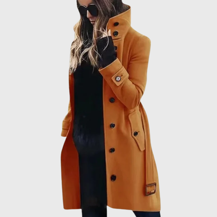 Women’s Coat | Button Front High Stand Collar — Orange