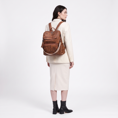 Women's Convertible Faux Leather Backpack, worn from behind