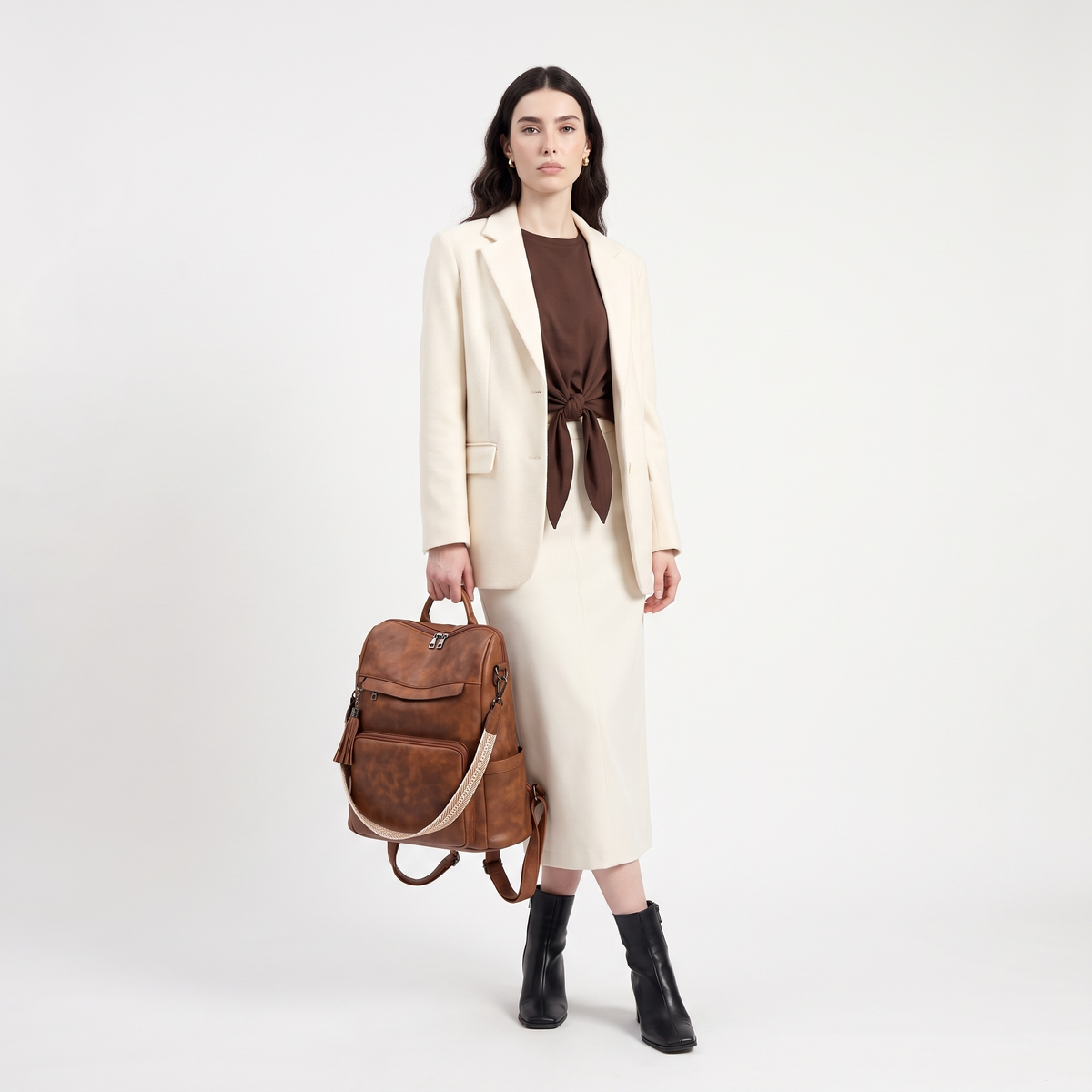 Women's Convertible Faux Leather Backpack, worn by a model
