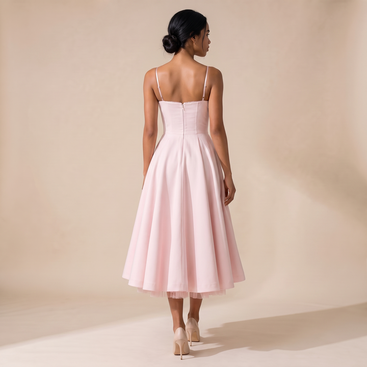 Sunoire women s corset midi dress with full skirt elegant occasion style back view 01