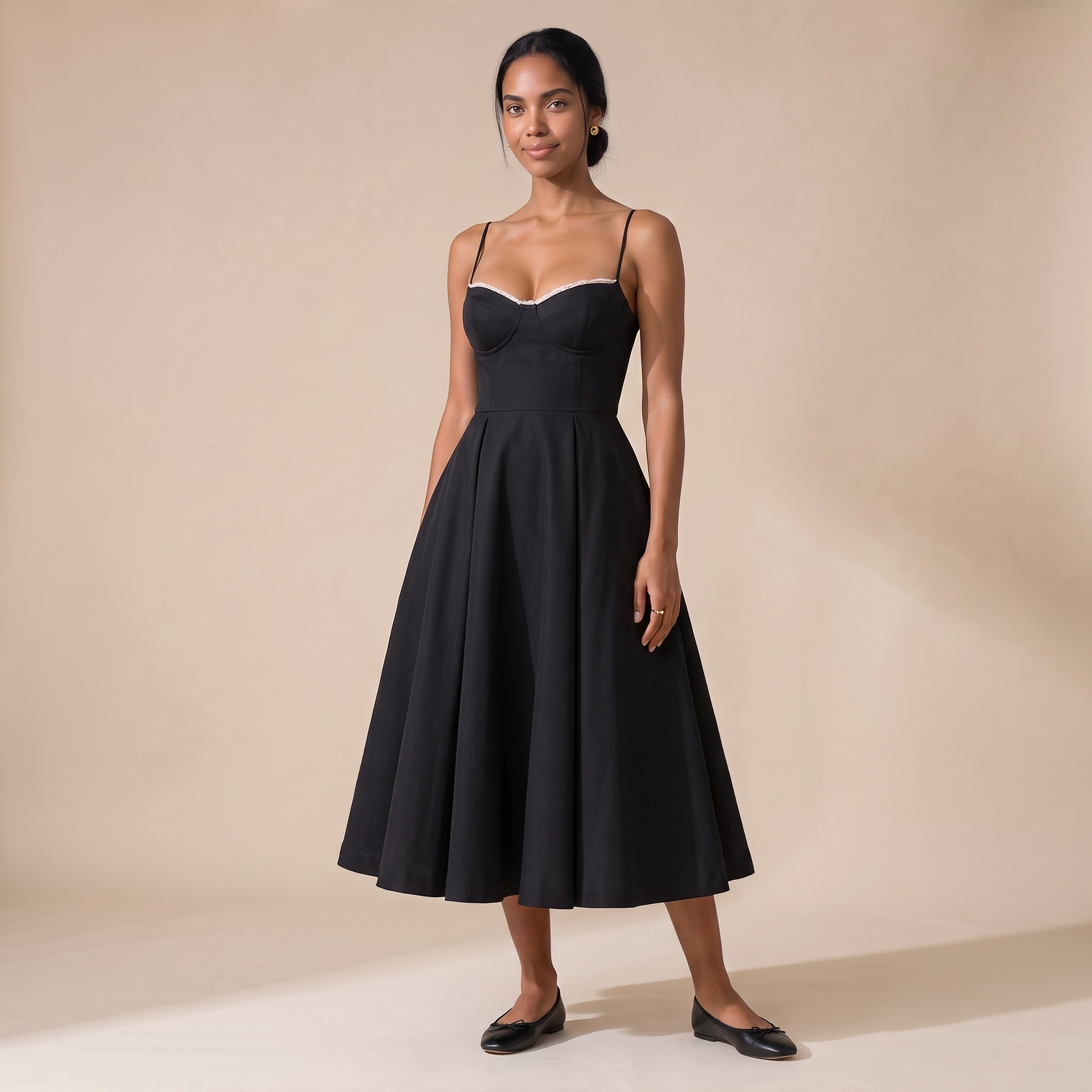 Sunoire women s corset midi dress with full skirt elegant occasion style colorway black front hero 01