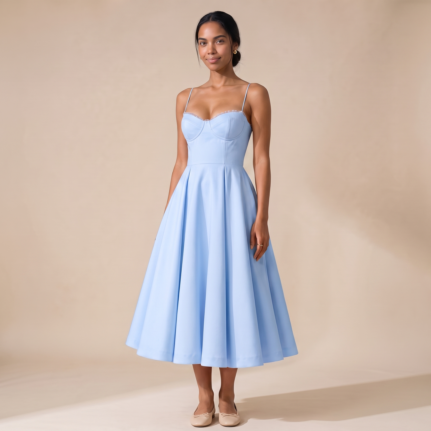 Sunoire women s corset midi dress with full skirt elegant occasion style colorway light blue front hero 01