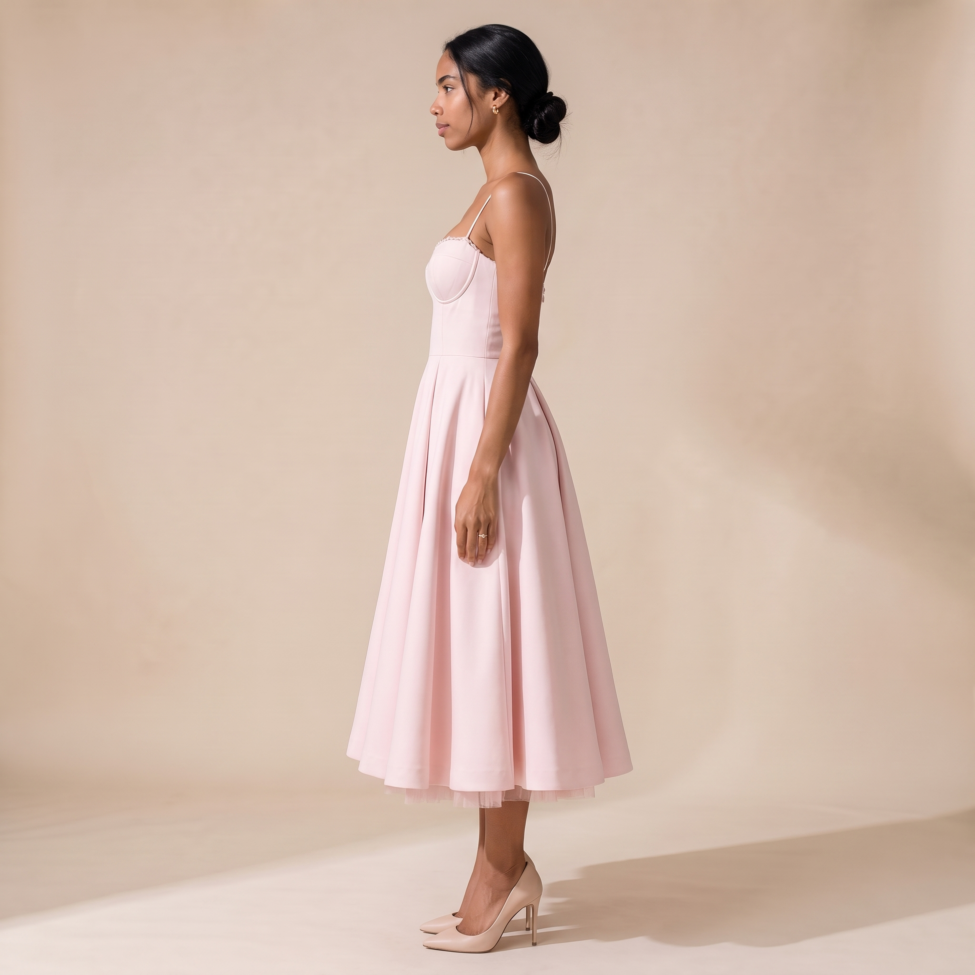 Sunoire women s corset midi dress with full skirt elegant occasion style side view 01