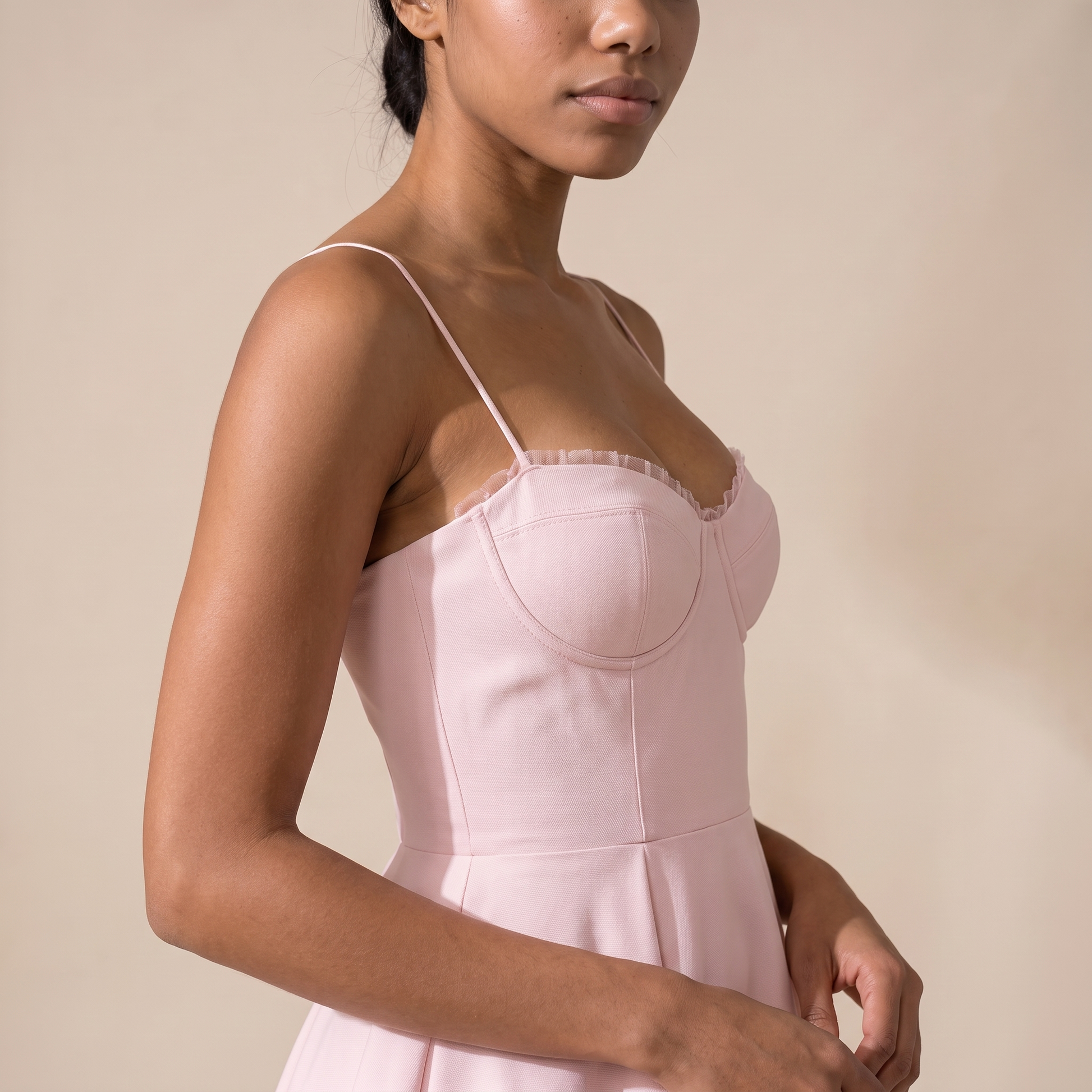 Sunoire women s corset midi dress with full skirt elegant occasion style worn detail 01