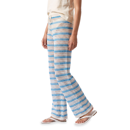 Sunoire blue crochet cutout wide leg pants bottom side crop 01