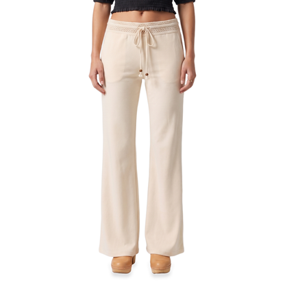 Sunoire crochet lace flared pants bottom front crop 01