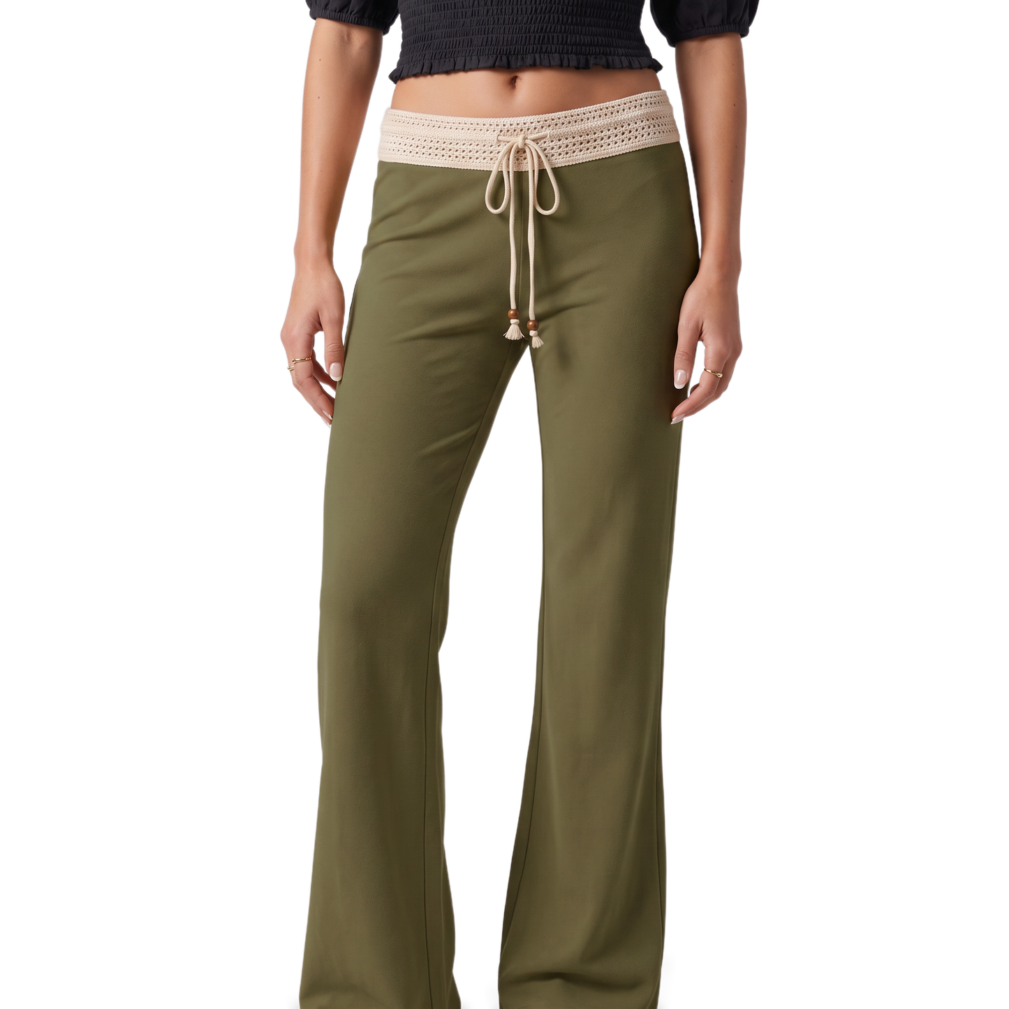 Sunoire crochet lace flared pants colorway green front crop 01