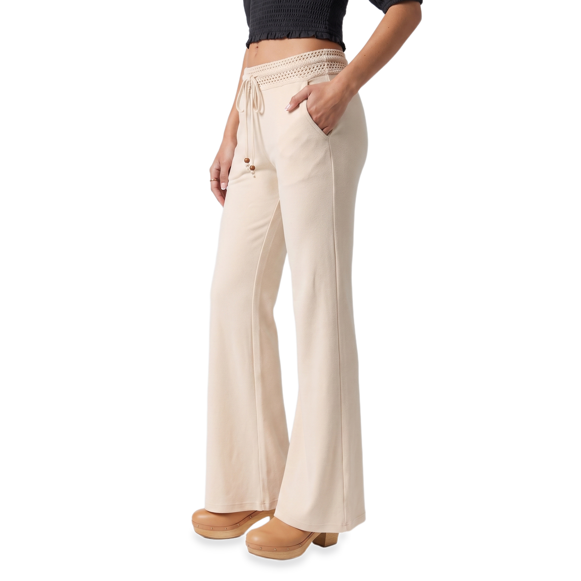 Sunoire crochet lace flared pants bottom side crop 01