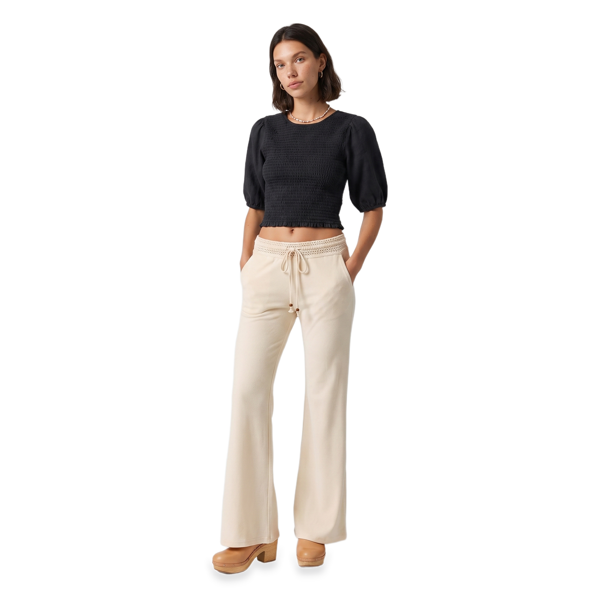 Sunoire crochet lace flared pants front hero 01