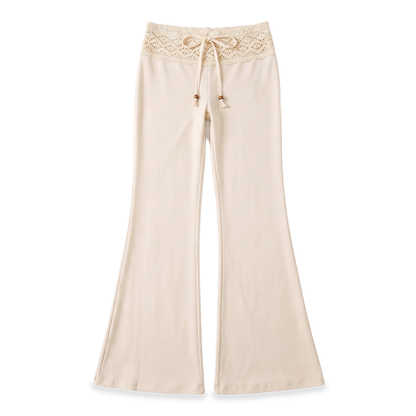 Sunoire crochet lace flared pants garment flatlay 01