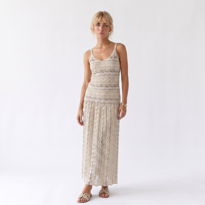 Sunoire women s daily leisure vacation sets hollow out v neck sleeveless spaghetti strap matching skirt knitting two piece set colorway apricot front hero 01