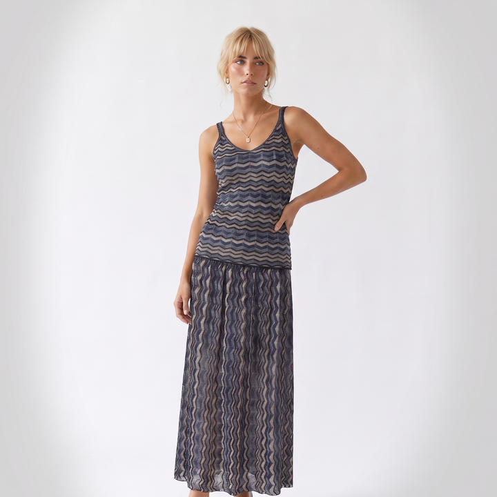 Sunoire women s daily leisure vacation sets hollow out v neck sleeveless spaghetti strap matching skirt knitting two piece set colorway blue front hero 01