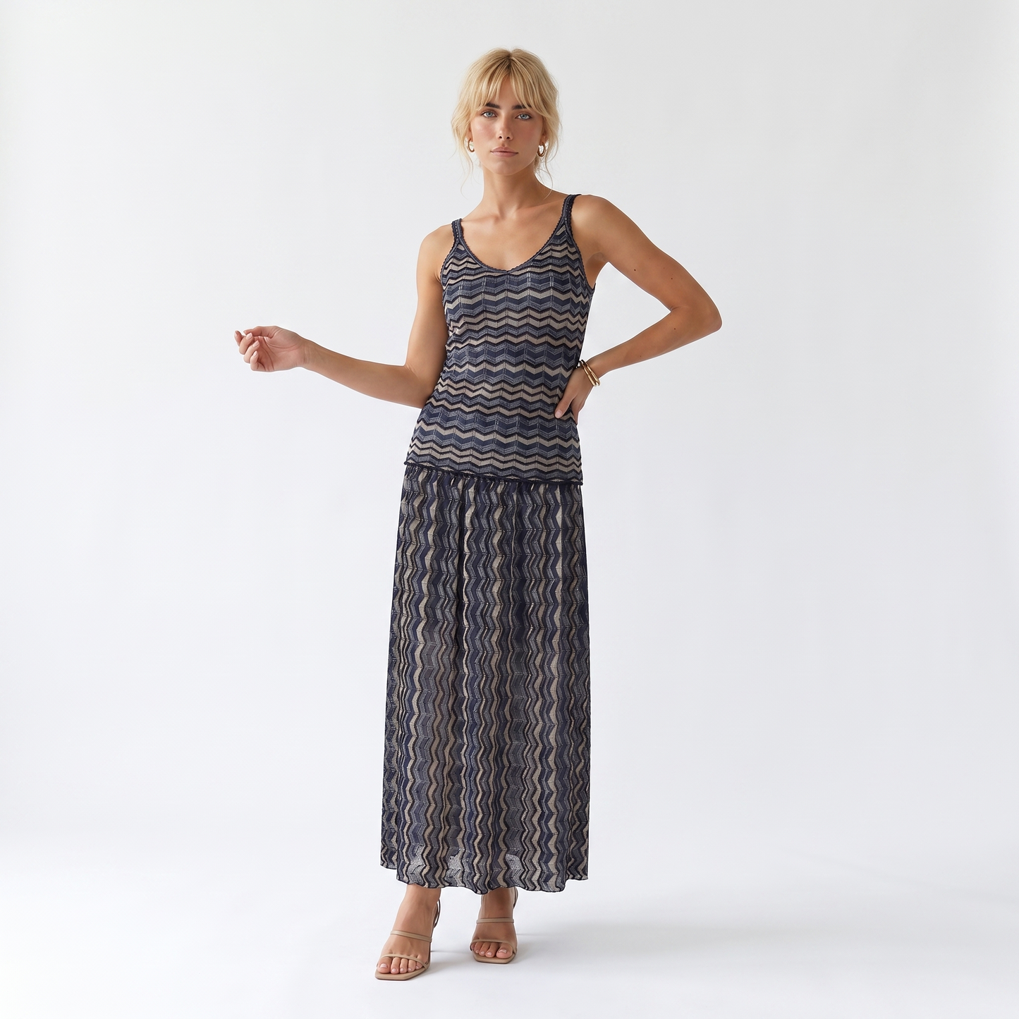 Sunoire women s daily leisure vacation sets hollow out v neck sleeveless spaghetti strap matching skirt knitting two piece set front hero 01