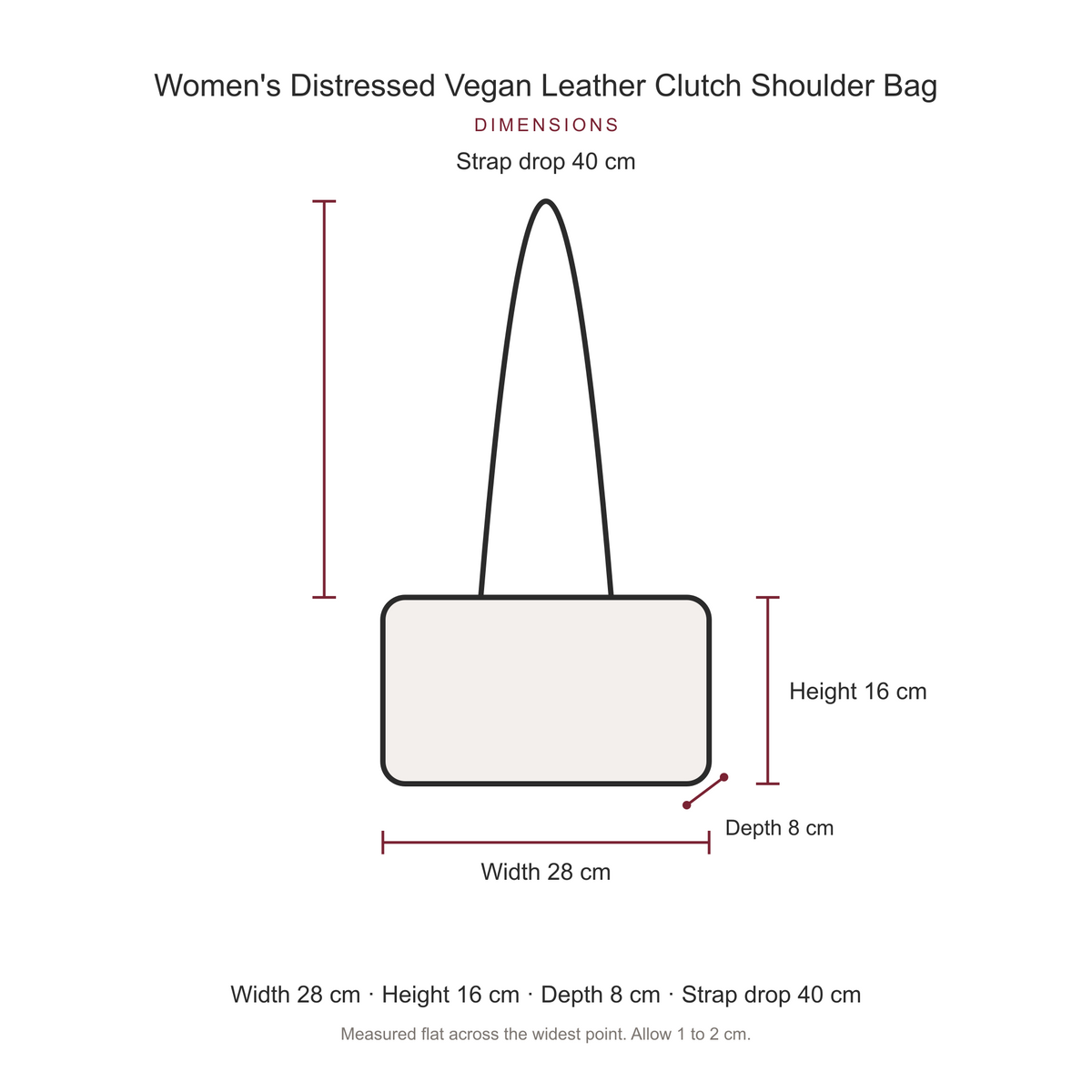 Women's Distressed Vegan Leather Clutch Shoulder Bag, dimensions