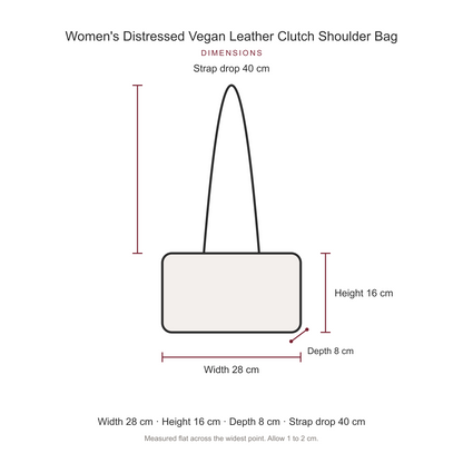 Women's Distressed Vegan Leather Clutch Shoulder Bag, dimensions