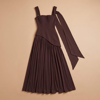 Sunoire women s draped satin feel maxi dress sculpted elegant silhouette garment flatlay 01