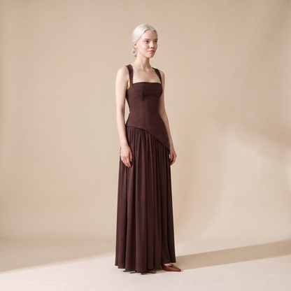 Sunoire women s draped satin feel maxi dress sculpted elegant silhouette three quarter 01