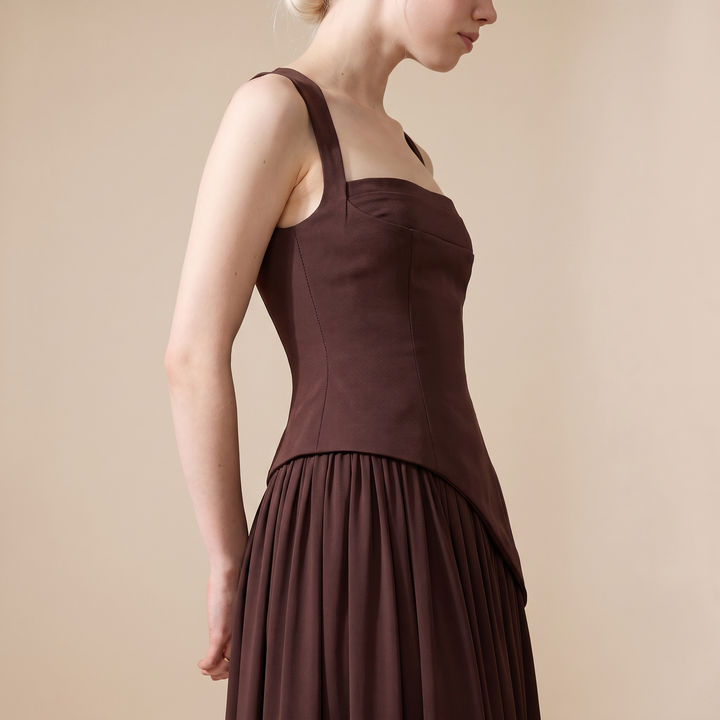 Sunoire women s draped satin feel maxi dress sculpted elegant silhouette worn detail 01