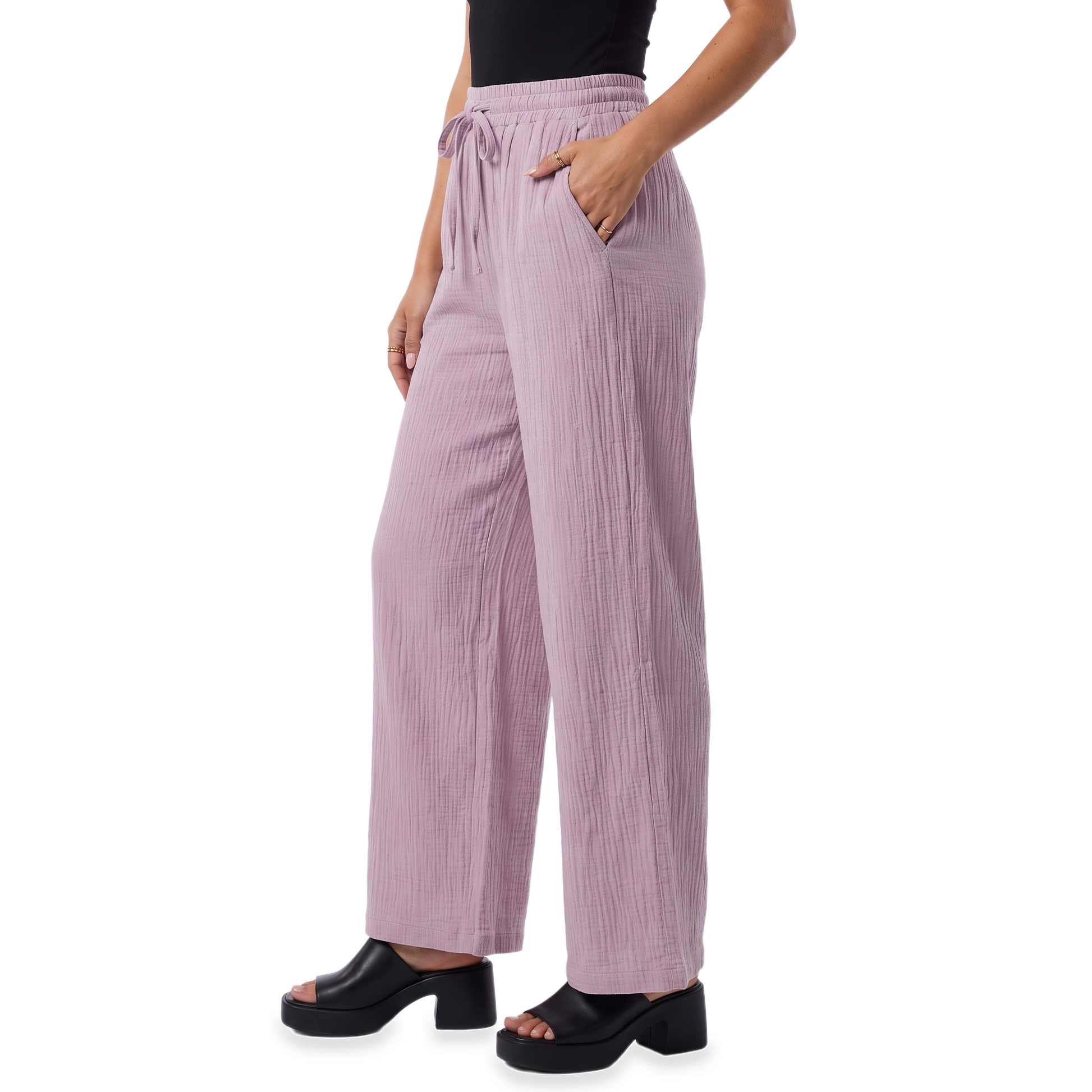 Sunoire mauve drawstring wide leg pants bottom side crop 01