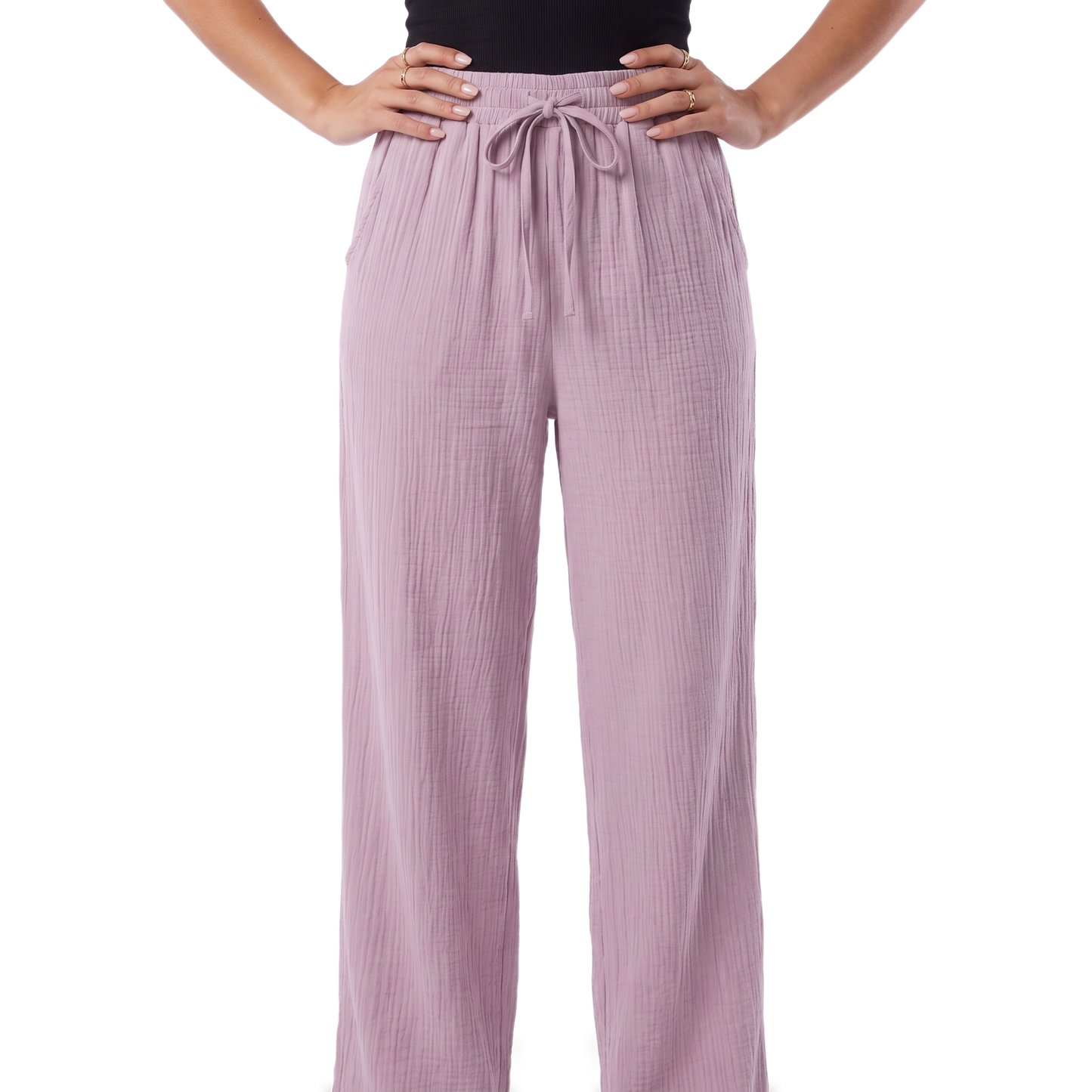 Sunoire mauve drawstring wide leg pants colorway pink front crop 01