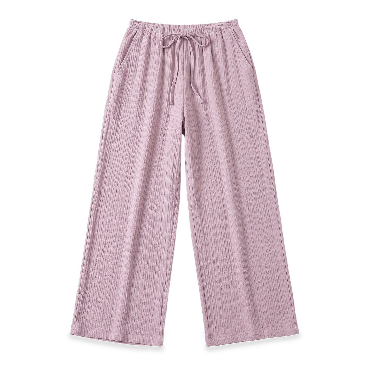 Sunoire mauve drawstring wide leg pants garment flatlay 01
