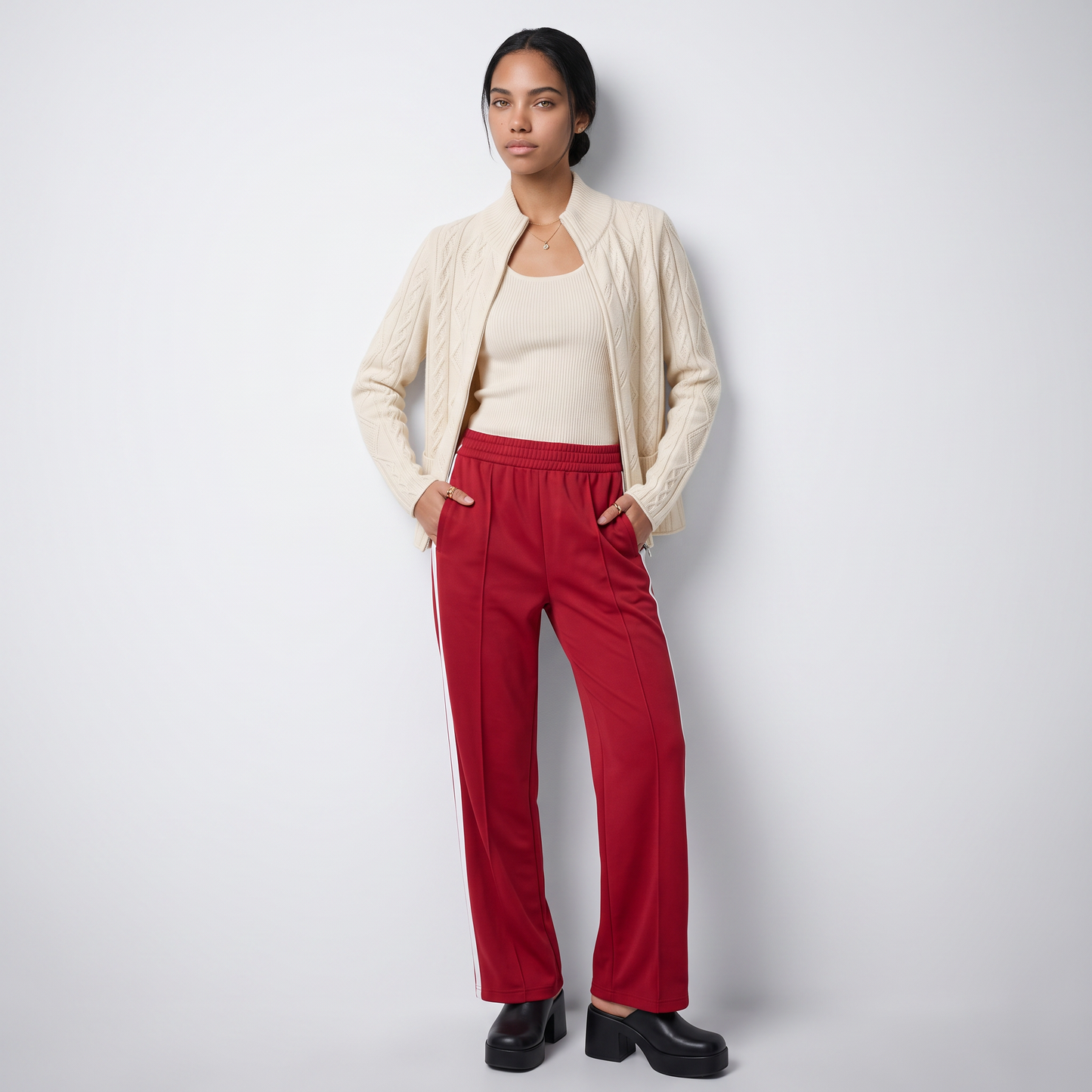 Sunoire women s elegant cable knit zip up cardigan stand collar cashmere wool sweater jacket for casual office wear front hero 01