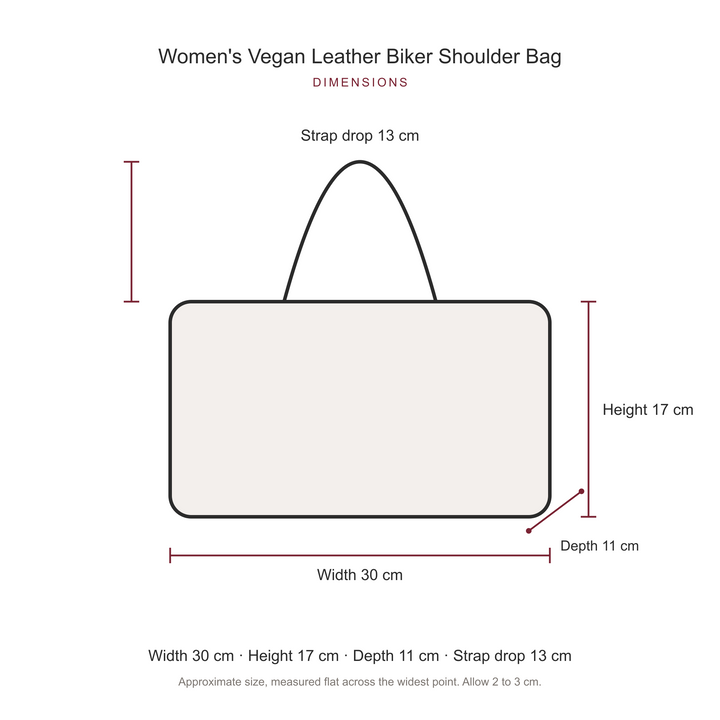 Women's Vegan Leather Biker Shoulder Bag, dimensions