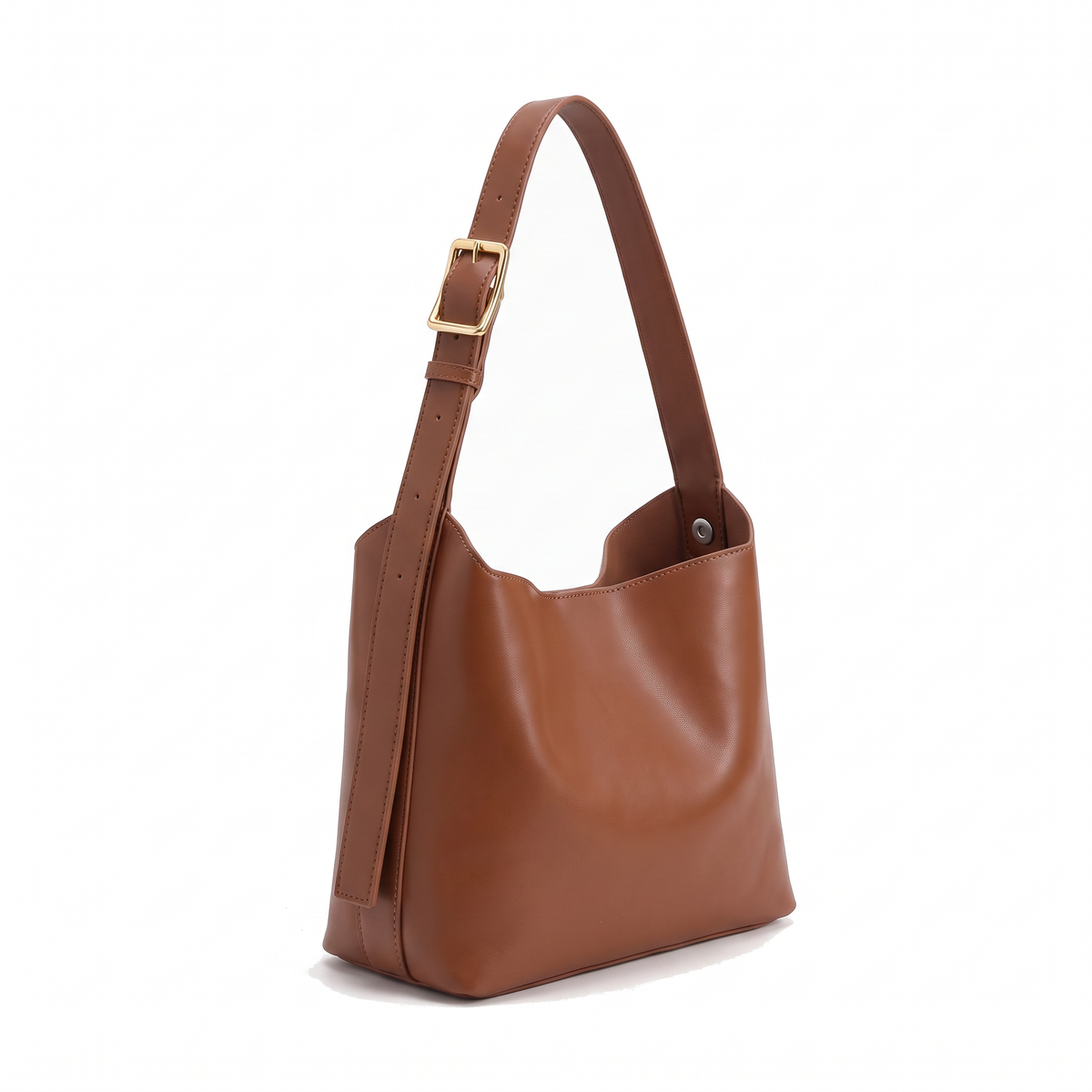 Women's Faux Leather Bucket Shoulder Bag, three-quarter view