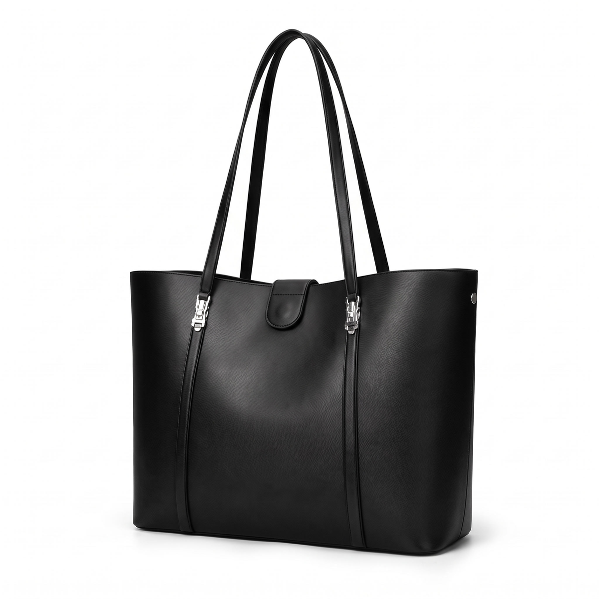 Women's Faux Leather Clasp Tote Bag, three-quarter view
