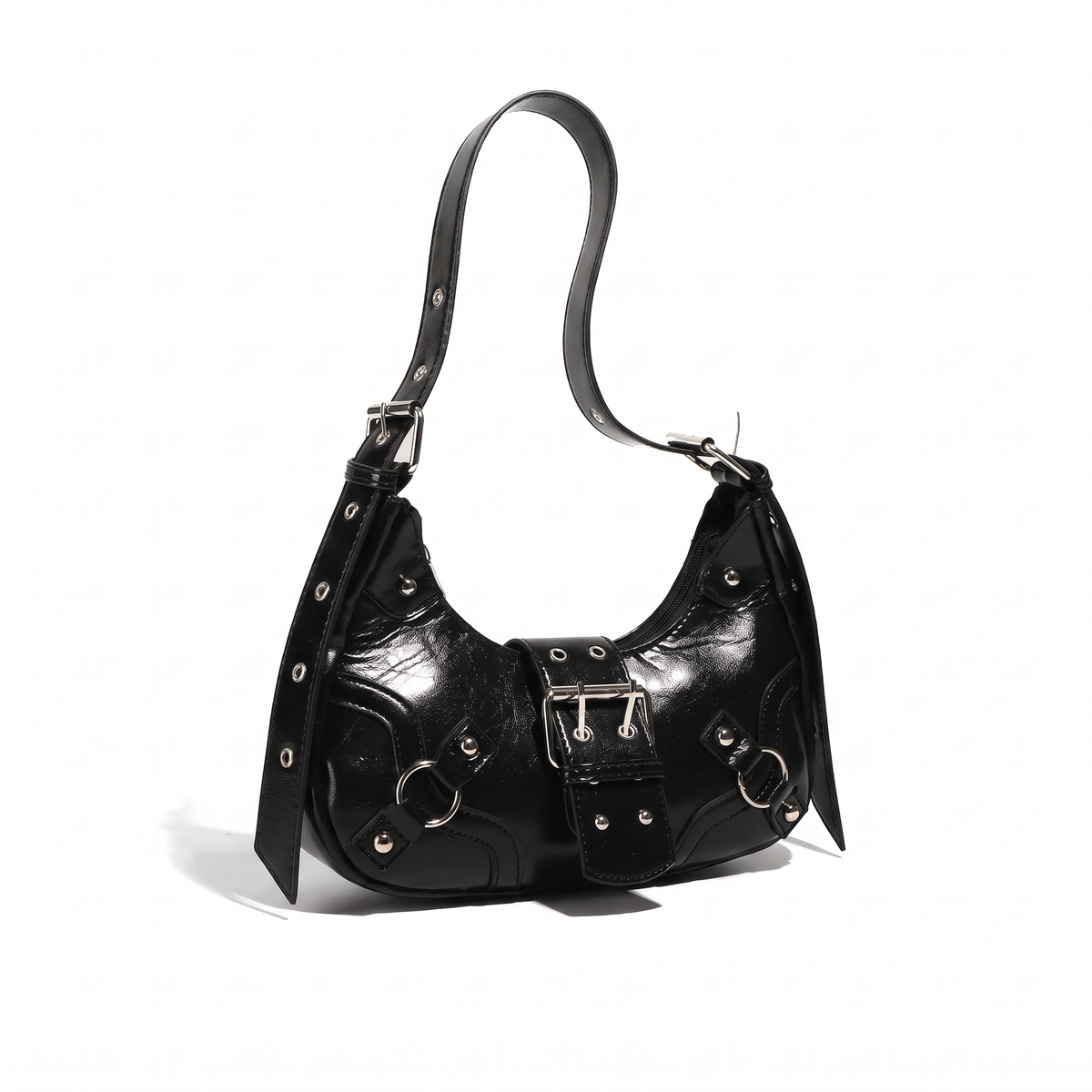 Women's Vegan Leather Crescent Shoulder Bag, three-quarter view