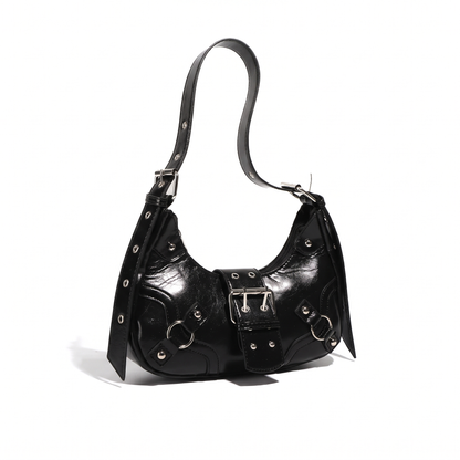 Women's Vegan Leather Crescent Shoulder Bag, three-quarter view