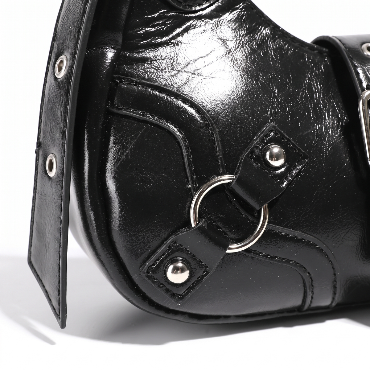 Women's Vegan Leather Crescent Shoulder Bag, hardware close-up